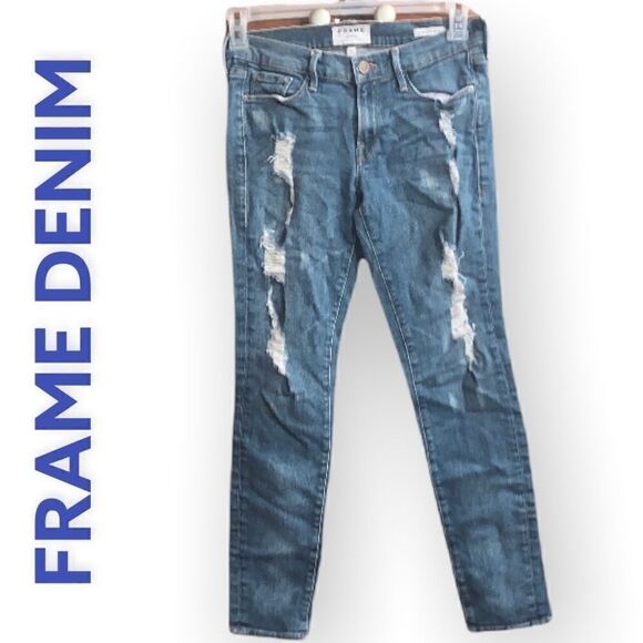 Frame Denim Destroyed Le Skinny de Jeanne Jeans Size 27 - Picture 1 of 6